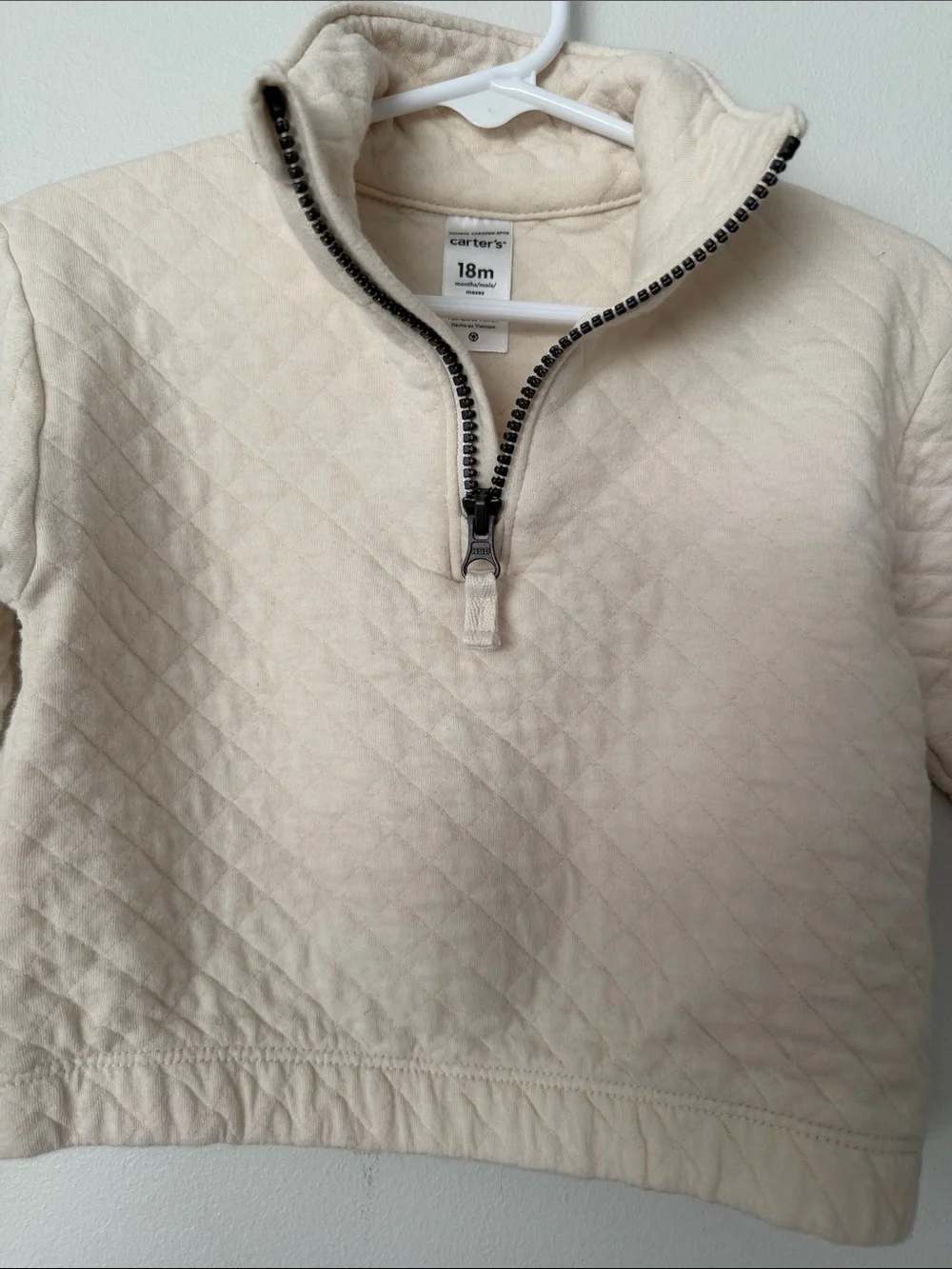 Kids Quilted Half-Zip Pullover - Cream